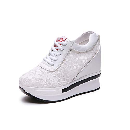 Zapatos de cuña para Mujer Zapatos de Suela Gruesa Deportivos Antideslizantes Superiores de Encaje Zapatillas de Deporte concisas Zapatos Casuales de Aumento de Altura para Mujer