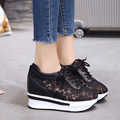 Zapatos de cuña para Mujer Zapatos de Suela Gruesa Deportivos Antideslizantes Superiores de Encaje Zapatillas de Deporte concisas Zapatos Casuales de Aumento de Altura para Mujer