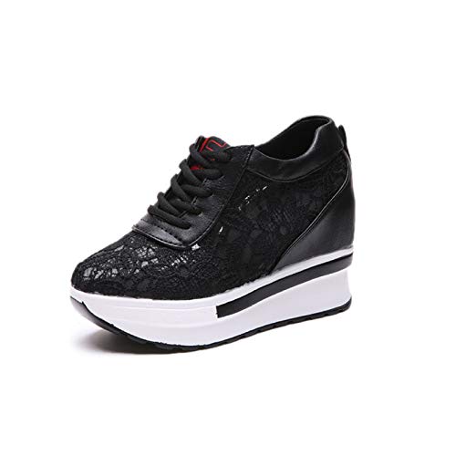 Zapatos de cuña para Mujer Zapatos de Suela Gruesa Deportivos Antideslizantes Superiores de Encaje Zapatillas de Deporte concisas Zapatos Casuales de Aumento de Altura para Mujer