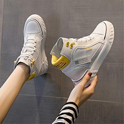 Zapatos de fondo plano individuales de las mujeres del alto-top Martin Botas, transpirable zapatos planos de escalada al aire libre del top del alto ata para Entrenadores Zapatos cómodos,Amarillo,35