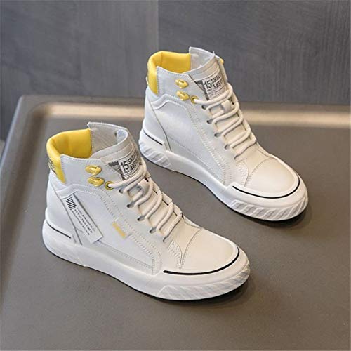 Zapatos de fondo plano individuales de las mujeres del alto-top Martin Botas, transpirable zapatos planos de escalada al aire libre del top del alto ata para Entrenadores Zapatos cómodos,Amarillo,35