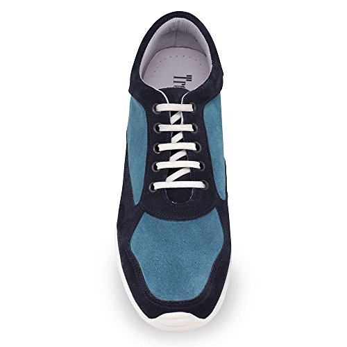 Zapatos de Hombre con Alzas Que Aumentan Altura hasta 7 cm. Fabricados en Piel. Modelo Matera Bicolor Azul 45