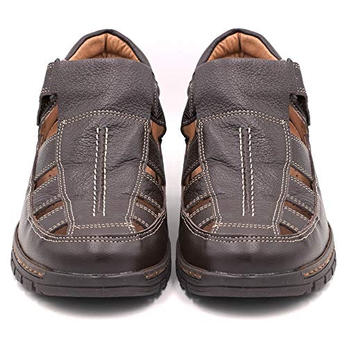 Zapatos de Hombre con Alzas Que Aumentan Altura hasta 7 cm. Fabricados en Piel. Modelo Sandalia (39, Marron)