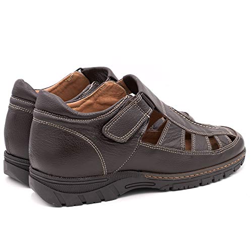 Zapatos de Hombre con Alzas Que Aumentan Altura hasta 7 cm. Fabricados en Piel. Modelo Sandalia (39, Marron)