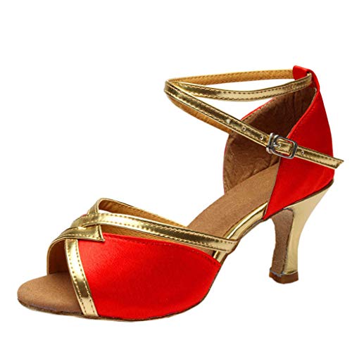 Zapatos de Latino Baile Tacón Bajo para Mujer Invierno Primavera PAOLIAN Zapatos Danza Española Moderna Fiesta Elegantes Boda Sandalias de Vestir Lentejuelas Plateados Dorados Tallas Grandes