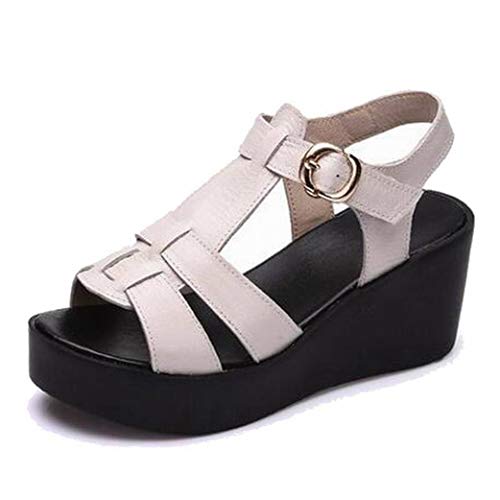 Zapatos De Muffin De Verano para Mujer Sandalias De Plataforma Gruesa con Punta Abierta Clásicos De Roma Bombas De Cuña Gladiador Correa De Hebilla De Tobillo Tacones Altos