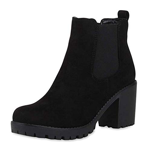 Zapatos De Mujer con Tacon Cuadrado, Botines De Tacón Cuadrado De Gamuza De Color Puro para Mujer Elegantes Botas De Otoño e Invierno (36, Negro)
