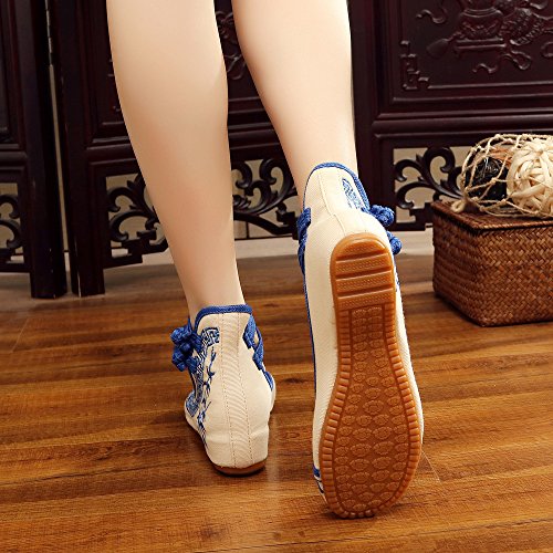 Zapatos de Mujer de Bordado de bambú Zapatos Planos Chinos Zapatos de Suela Suave Mary Janes (Azul，37 EU)