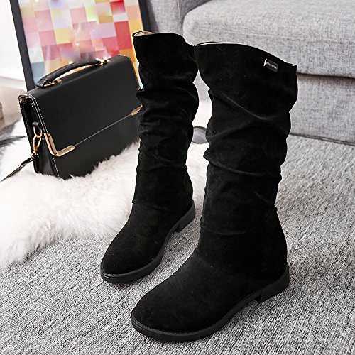 Zapatos De Mujer,RETUROM Botas De Mujer Botines Mujer Invierno OtoñO Negro Plano Pierna Alta Ante Casual Largo Alto Botas De Color SóLido Plana Martin Altas Botas Largas Zapatos Casuales