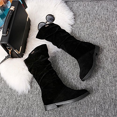 Zapatos De Mujer,RETUROM Botas De Mujer Botines Mujer Invierno OtoñO Negro Plano Pierna Alta Ante Casual Largo Alto Botas De Color SóLido Plana Martin Altas Botas Largas Zapatos Casuales