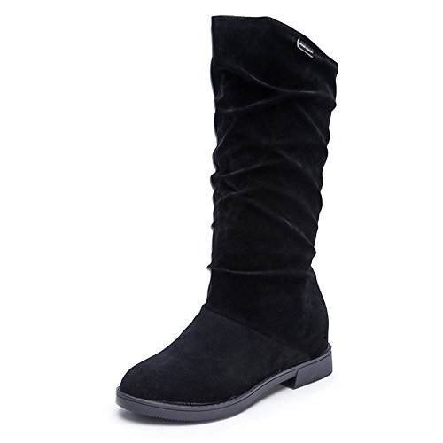 Zapatos De Mujer,RETUROM Botas De Mujer Botines Mujer Invierno OtoñO Negro Plano Pierna Alta Ante Casual Largo Alto Botas De Color SóLido Plana Martin Altas Botas Largas Zapatos Casuales