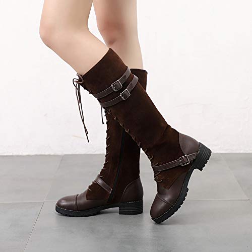 Zapatos De Mujer,RETUROM Botas De Mujer Botines Mujer Invierno OtoñO Negro Plano Pierna Alta Ante Casual Largo Alto Botas De Color SóLido Plana Martin Altas Botas Largas Zapatos Casuales