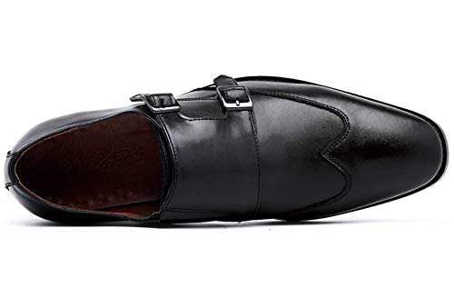 Zapatos de Piel para Hombre Clásico Doble Hebilla Monkstrap Mocasines Sin Cordones Derby Negro 42 EU
