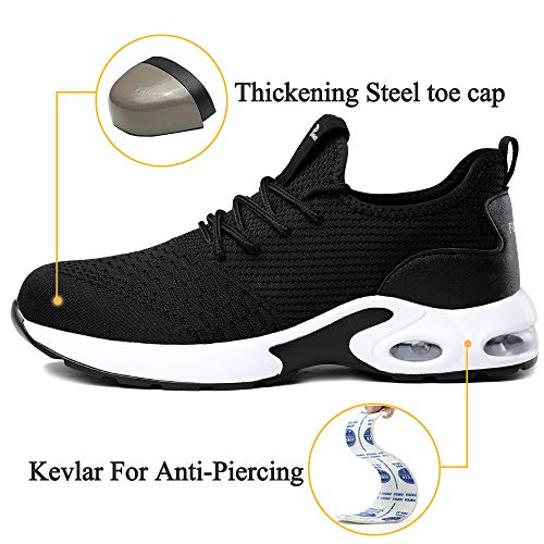 Zapatos de Seguridad con Punta de Acero para Hombre Mujer - Cómodos Ligeros y Transpirables (Negro 708,Taille 43)
