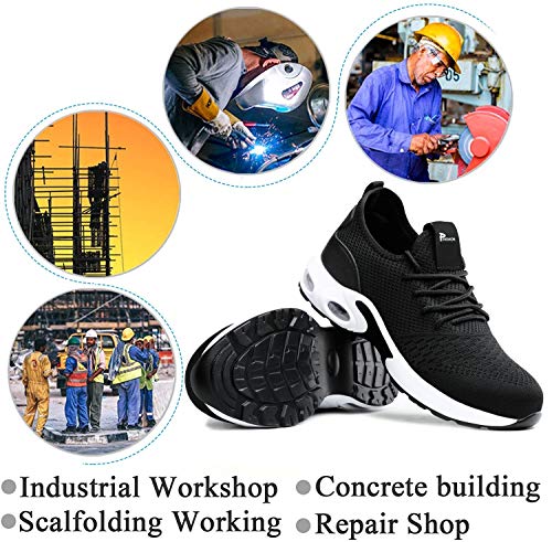 Zapatos de Seguridad con Punta de Acero para Hombre Mujer - Cómodos Ligeros y Transpirables (Negro 708,Taille 43)