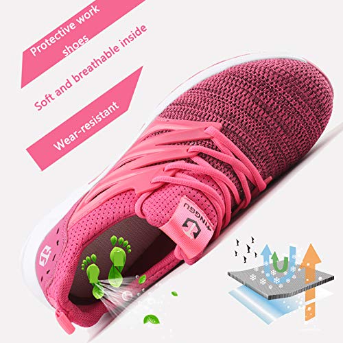 Zapatos de Seguridad Hombre Mujer Ligero Calzado Trabajo Zapatillas con Punta Acero Industriales Transpirable Seguridad Cómodas Antideslizante Anti Aplastamiento Pink38