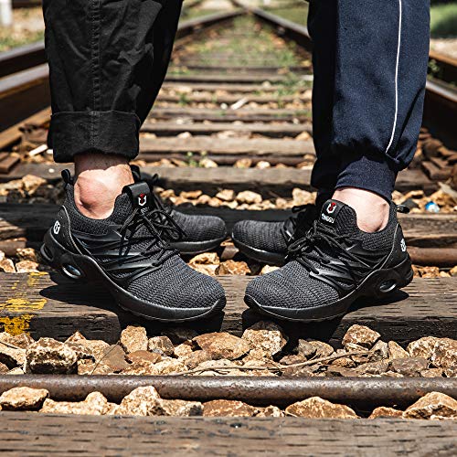 Zapatos de Seguridad Hombre Mujer Ligeros Zapatillas de Trabajo Calzado con Punta de Acero Deportivo Comodo Unisex Negro 43