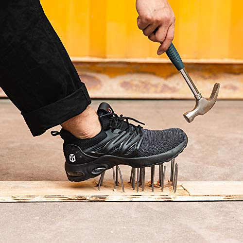 Zapatos de Seguridad Hombre Mujer Ligeros Zapatillas de Trabajo Calzado con Punta de Acero Deportivo Comodo Unisex Negro 43