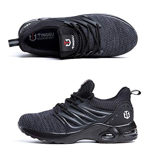 Zapatos de Seguridad Hombre Mujer Ligeros Zapatillas de Trabajo Calzado con Punta de Acero Deportivo Comodo Unisex Negro 44