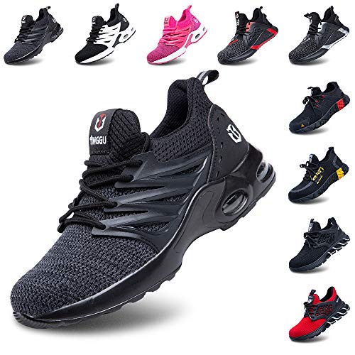 Zapatos de Seguridad Hombre Mujer Ligeros Zapatillas de Trabajo Calzado con Punta de Acero Deportivo Comodo Unisex Negro 44