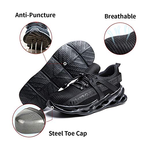 Zapatos de Seguridad Hombre Mujer Zapatillas de Trabajo con Punta de Acero Ligeros Calzado de Industrial y Deportivos Sneaker Negro Azul Gris Número 36-48 EU Negro 37