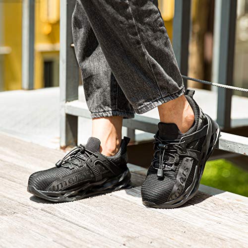 Zapatos de Seguridad Hombre Mujer Zapatillas de Trabajo con Punta de Acero Ligeros Calzado de Industrial y Deportivos Sneaker Negro Azul Gris Número 36-48 EU Negro 37
