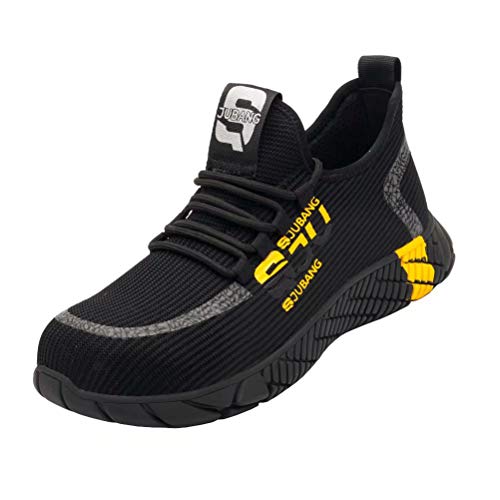 Zapatos de Seguridad Hombre Punta de Acero Anti-aplastante Aislamiento Zapatillas de Trabajo Mujer AntiEstático Liviano Transpirable Negro Amarillo 43