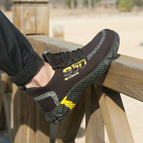 Zapatos de Seguridad Hombre Punta de Acero Anti-aplastante Aislamiento Zapatillas de Trabajo Mujer AntiEstático Liviano Transpirable Negro Amarillo 43