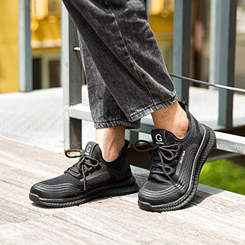 Zapatos de Seguridad Hombre Trabajo Comodos Mujer con Punta de Acero Ligeros Calzado de Industrial y Deportivos Transpirable Negro Rojo Número 36-48 EU Negro 42