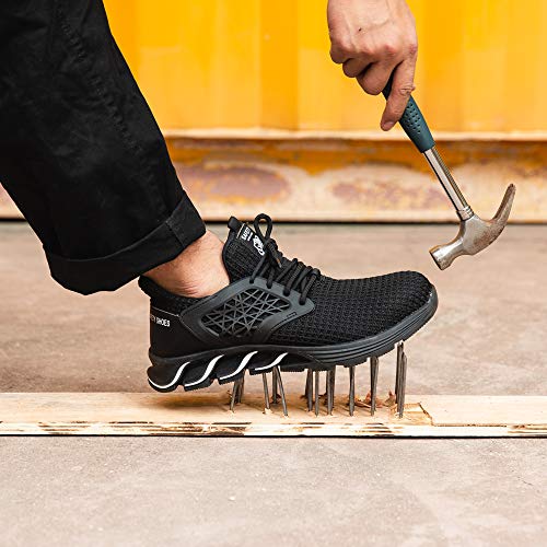 Zapatos De Seguridad Hombres Zapatillas De Trabajo con Punta De Acero S3 Calzado Mujeres Reflectante Cómodo ESD Botas Construcción Industria SRC Negro 43