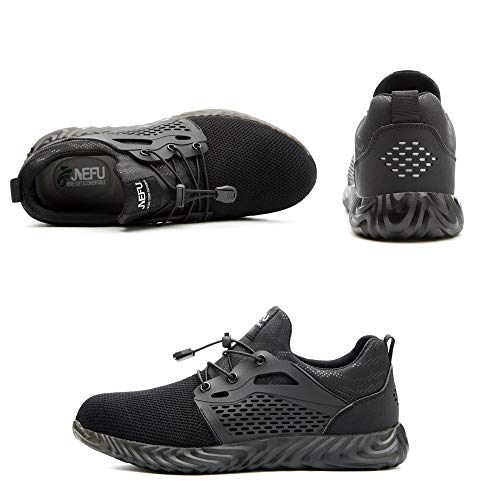 Zapatos De Seguridad para Hombre con Puntera De Acero Mujer Calzado De Trabajo Zapatos De Deportivos Transpirables Construcción Botas Trekking Negro Azul Gris Verde Rosa 36-48 EU Negro 44