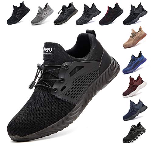 Zapatos De Seguridad para Hombre con Puntera De Acero Mujer Calzado De Trabajo Zapatos De Deportivos Transpirables Construcción Botas Trekking Negro Azul Gris Verde Rosa 36-48 EU Negro 44