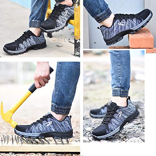 Zapatos de Seguridad para Hombre Mujer con Puntera de Acero Zapatillas de Seguridad Trabajo Calzado de Industrial y Deportiva 0058JBgrey42