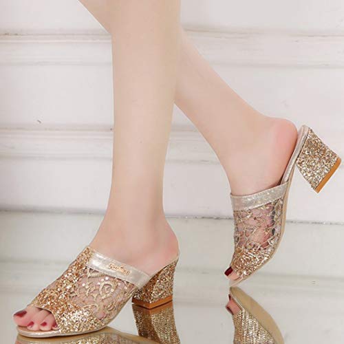 Zapatos De Tacón Cuadrado para Mujer Zapatillas De Verano Med Talón Peep-Toe Slingback Bling Calzado Fiesta Ocio Vacaciones Femme Sandalias Sin Cordones