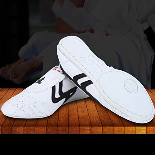 Zapatos de Taekwondo, Zapatos Antideslizantes de Artes Marciales, Artes Marciales Zapatilla de Deporte de Boxeo Karate Kung Fu Zapatos de Tai Chi de Rayas Negras Ligeros para Hombres Mujeres Niños(42)