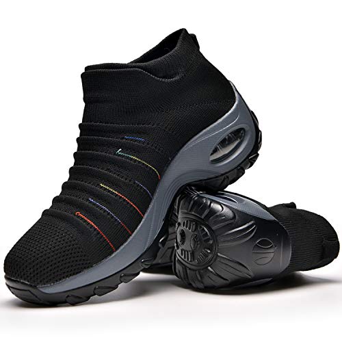 Zapatos Deporte Mujer Zapatillas Deportivas Correr Gimnasio Casual Zapatos para Caminar Mesh Running Transpirable Aumentar Más Altos Sneakers Black-37
