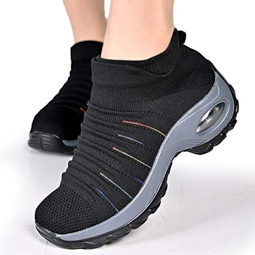 Zapatos Deporte Mujer Zapatillas Deportivas Correr Gimnasio Casual Zapatos para Caminar Mesh Running Transpirable Aumentar Más Altos Sneakers Black-40