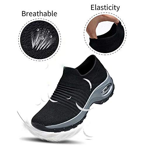 Zapatos Deporte Mujer Zapatillas Deportivas Correr Gimnasio Casual Zapatos para Caminar Mesh Running Transpirable Aumentar Más Altos Sneakers Negro Gris Morado Rojo 35-44 Negro 38