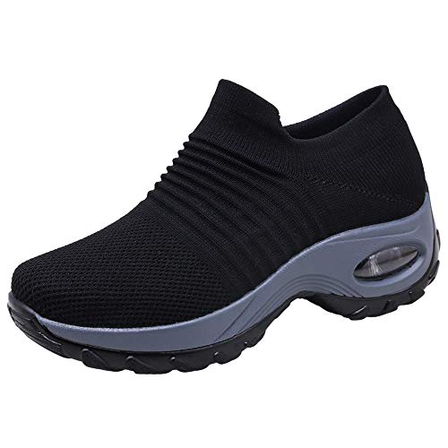 Zapatos Deporte Mujer Zapatillas Deportivas Correr Gimnasio Casual Zapatos para Caminar Mesh Running Transpirable Aumentar Más Altos Sneakers Negro Gris Morado Rojo 35-44 Negro 38