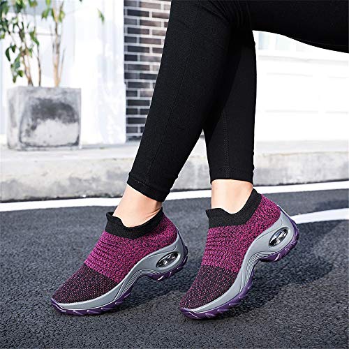 Zapatos Deporte Mujer Zapatillas Deportivas Correr Gimnasio Casual Zapatos para Caminar Mesh Running Transpirable Aumentar Más Altos Sneakers Negro Gris Morado Rojo 35-44 Morado 39