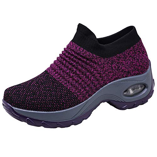 Zapatos Deporte Mujer Zapatillas Deportivas Correr Gimnasio Casual Zapatos para Caminar Mesh Running Transpirable Aumentar Más Altos Sneakers Negro Gris Morado Rojo 35-44 Morado 39