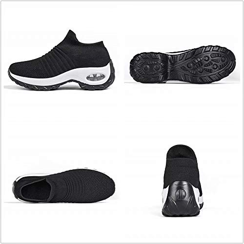 Zapatos Deporte Mujer Zapatillas Deportivas Correr Gimnasio Casual Zapatos para Caminar Mesh Running Transpirable Aumentar Más Altos Sneakers Negro Gris Morado Rojo Blanco 35-44 Negro & Blanco 38