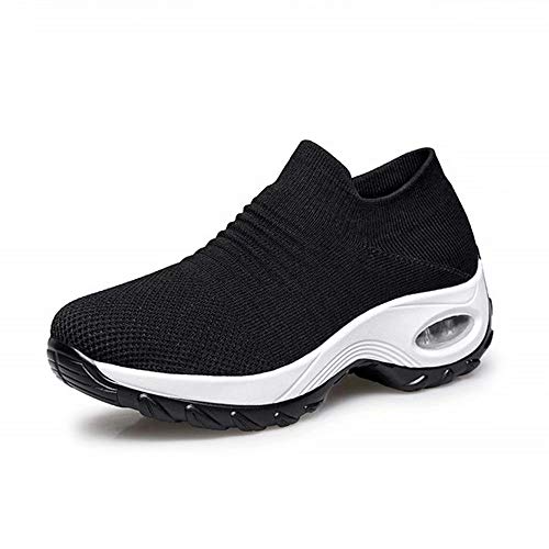 Zapatos Deporte Mujer Zapatillas Deportivas Correr Gimnasio Casual Zapatos para Caminar Mesh Running Transpirable Aumentar Más Altos Sneakers Negro Gris Morado Rojo Blanco 35-44 Negro & Blanco 38