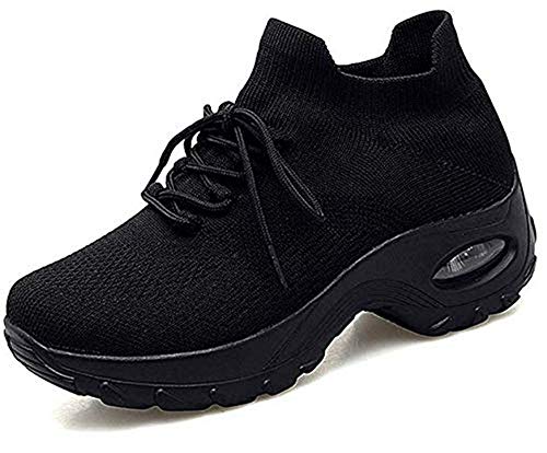 Zapatos Deporte Mujer Zapatillas Deportivas Correr Gimnasio Casual Zapatos para Caminar Mesh Running Transpirable Aumentar Más Altos Sneakers Negro36-42 (40 EU, Negro)