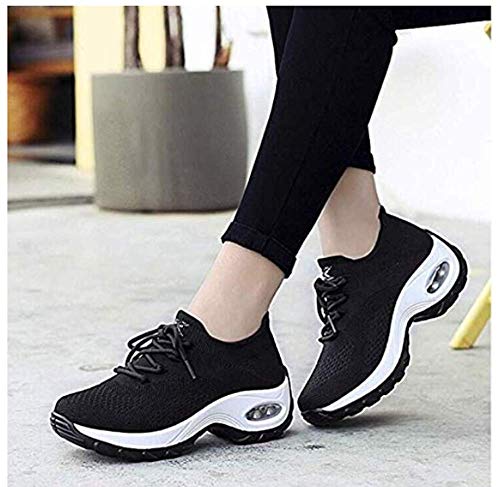 Zapatos Deporte Mujer Zapatillas Deportivas Correr Gimnasio Casual Zapatos para Caminar Mesh Running Transpirable Aumentar Más Altos Sneakers Negro36-42 (40 EU, Negro)