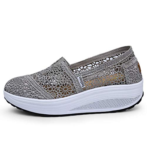 Zapatos Deporte Mujer Zapatillas Deportivas Moda Sandalias de Verano Mocasines de Plataforma Casuales Zapatillas de Lona para Mujer Cuña X-Gris EU 40