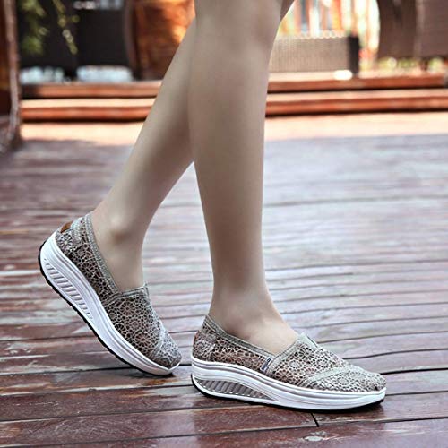 Zapatos Deporte Mujer Zapatillas Deportivas Moda Sandalias de Verano Mocasines de Plataforma Casuales Zapatillas de Lona para Mujer Cuña X-Gris EU 40