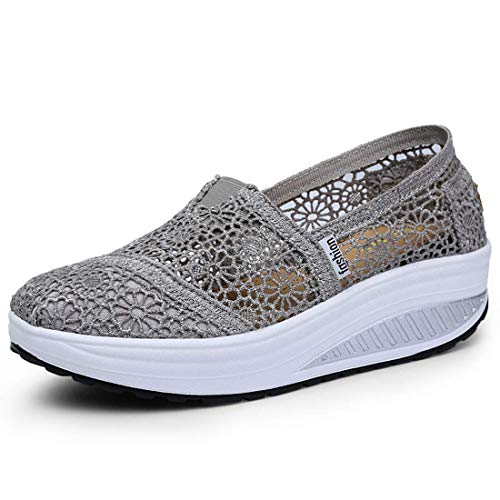 Zapatos Deporte Mujer Zapatillas Deportivas Moda Sandalias de Verano Mocasines de Plataforma Casuales Zapatillas de Lona para Mujer Cuña X-Gris EU 40
