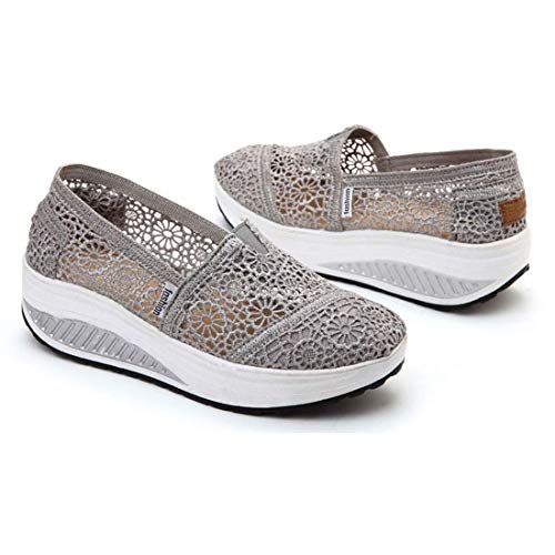 Zapatos Deporte Mujer Zapatillas Deportivas Moda Sandalias de Verano Mocasines de Plataforma Casuales Zapatillas de Lona para Mujer Cuña X-Gris EU 40