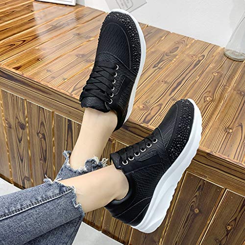 Zapatos Deportivos Mujer Altos Brillantes Cuña Moda de Cuero con Cordones Suela Suave Zapatillas de Deporte para Correr Zapatos Casuales Baratos 36-42EU 0201